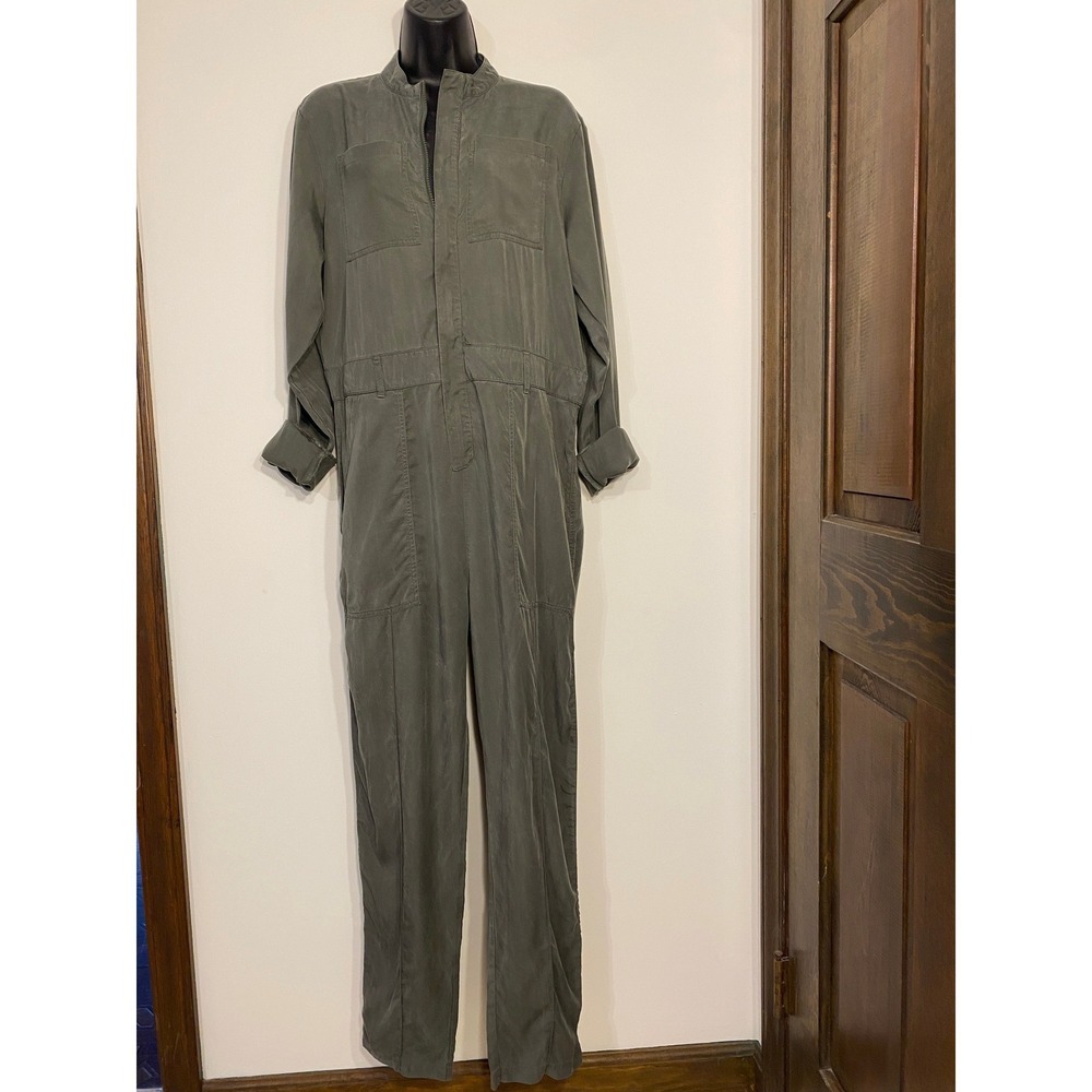 Fabletics Everleigh Woven Jumpsuit Olive Green Lyocell Utility Romper Womens M